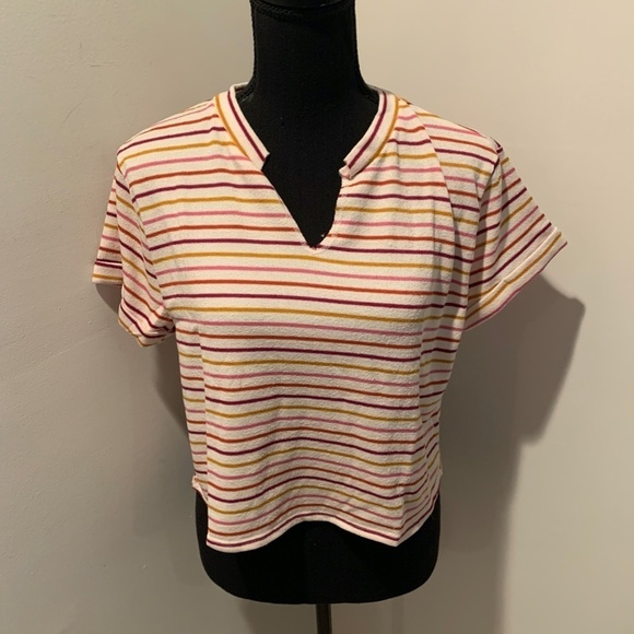 Lush Notch Cropped Tee Rainbow Stripe Medium NEW - Picture 2 of 7